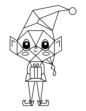 Geometric Christmas Elf With Present Coloring Page