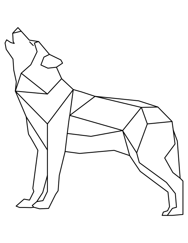 printable geometric howling wolf coloring page