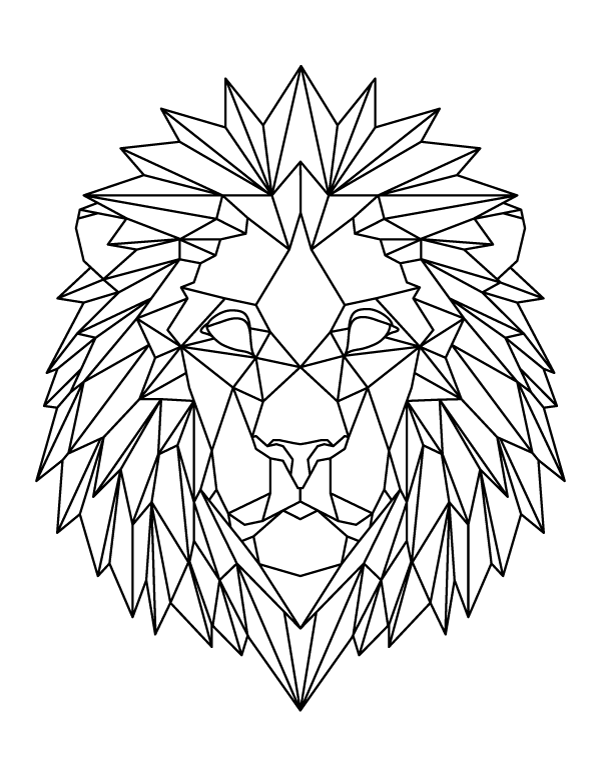 Download Printable Geometric Lion Head Coloring Page