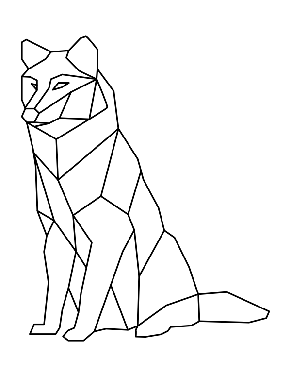 printable geometric sitting wolf coloring page