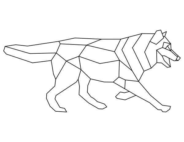 printable geometric walking wolf coloring page