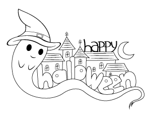 Ghost Happy Halloween Coloring Page
