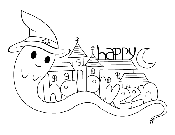 Ghost Happy Halloween Coloring Page