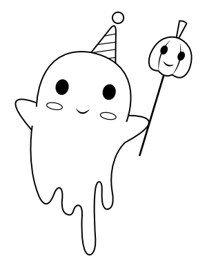 Ghost In Party Hat Coloring Page