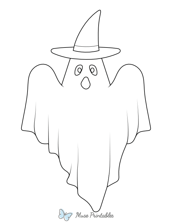 Ghost in Witch Hat Coloring Page