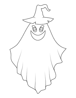 Ghost Wearing a Witch Hat Coloring Page