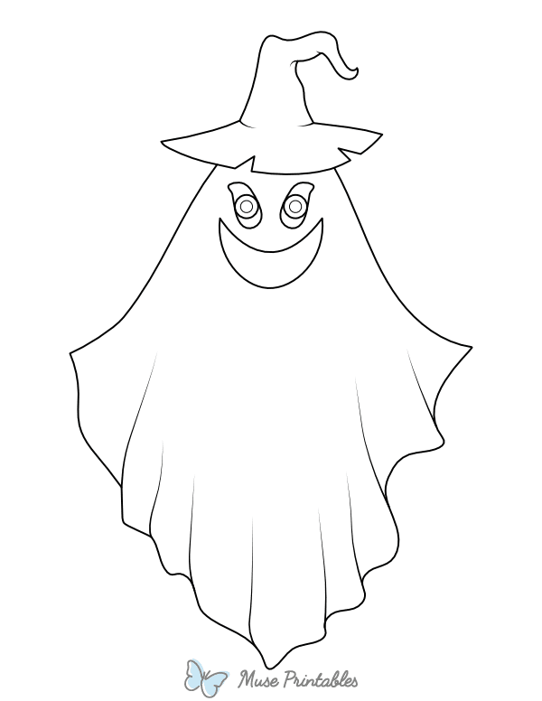 Ghost Wearing a Witch Hat Coloring Page