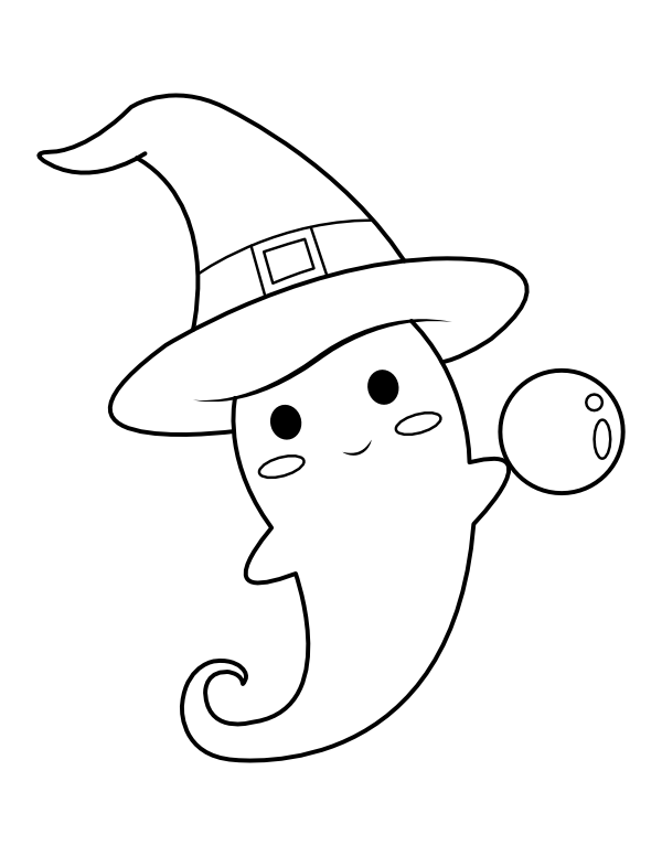 Ghost Wearing Witch Hat Coloring Page