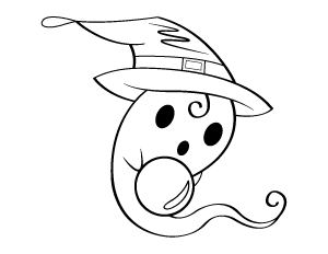 Ghost With Witch Hat Coloring Page