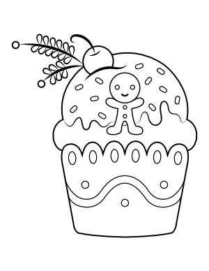 Gingerbread Man Cupcake Coloring Page