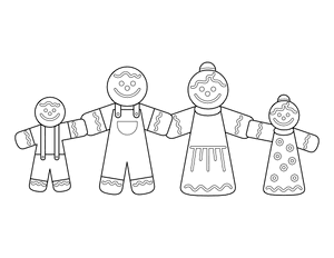 Gingerbread Parents and Kids Coloring Page