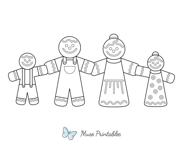 Gingerbread Parents and Kids Coloring Page