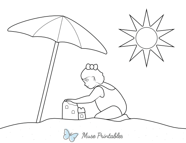 Girl Building a Sand Castle Coloring Page