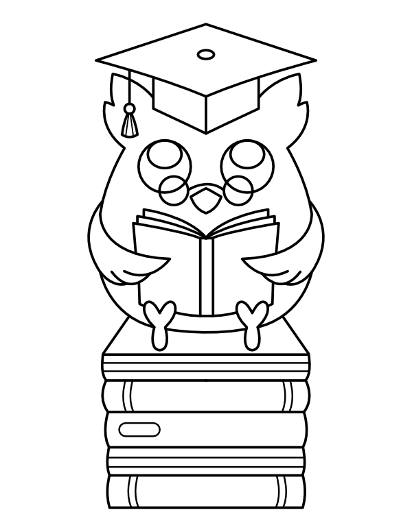 Printable Graduating Owl On Books Coloring Page