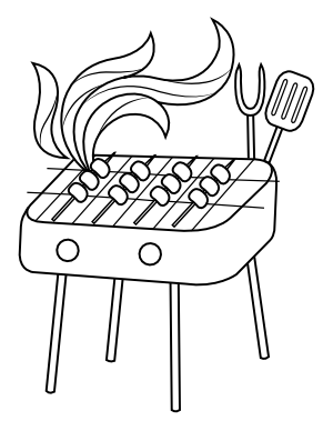 Grill and Utensils Coloring Page