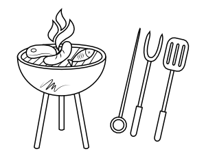Grill with Utensils Coloring Page