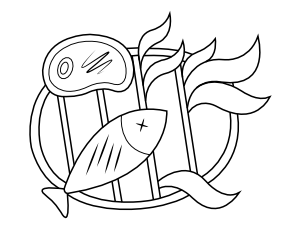 Grilling Fish and Steak Coloring Page