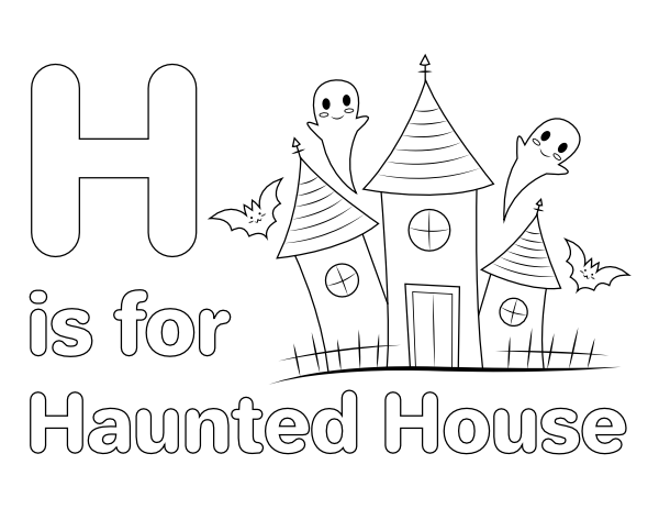 H Is For Haunted House Coloring Page