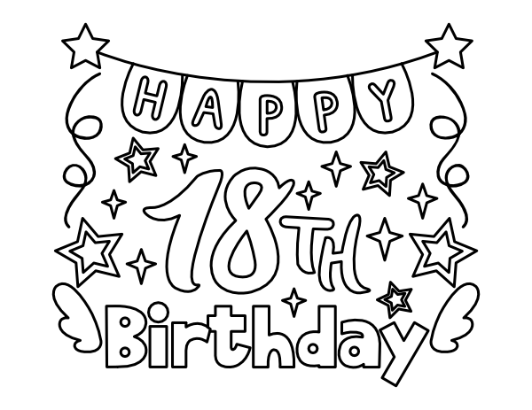 Happy 18th Birthday Banner Coloring Page
