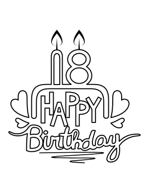 Happy 18th Birthday Cake Coloring Page