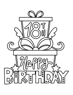Happy 18th Birthday Presents Coloring Page
