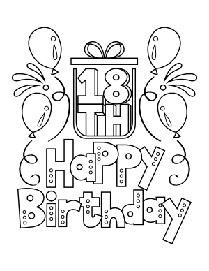 Happy 18th Birthday with Balloons Coloring Page