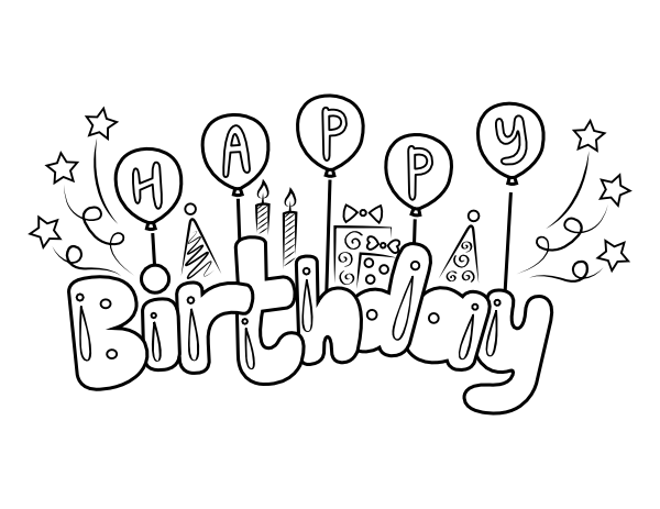 Happy Birthday with Balloons Coloring Page