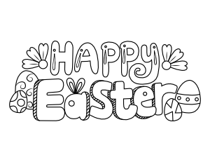 Happy Easter Bubble Letter Coloring Page