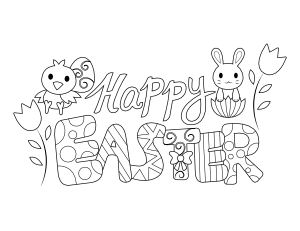 Happy Easter Greeting Coloring Page