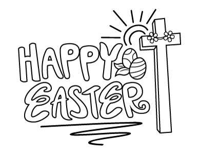 Happy Easter With Cross Coloring Page