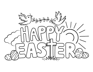 Happy Easter With Doves Coloring Page