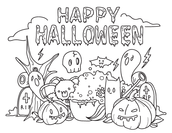 Download Printable Happy Halloween Coloring Page