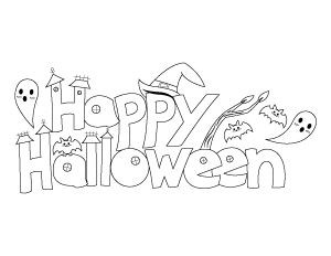 Happy Halloween Haunted House Coloring Page