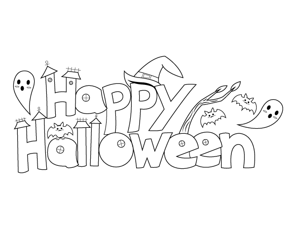 Happy Halloween Haunted House Coloring Page