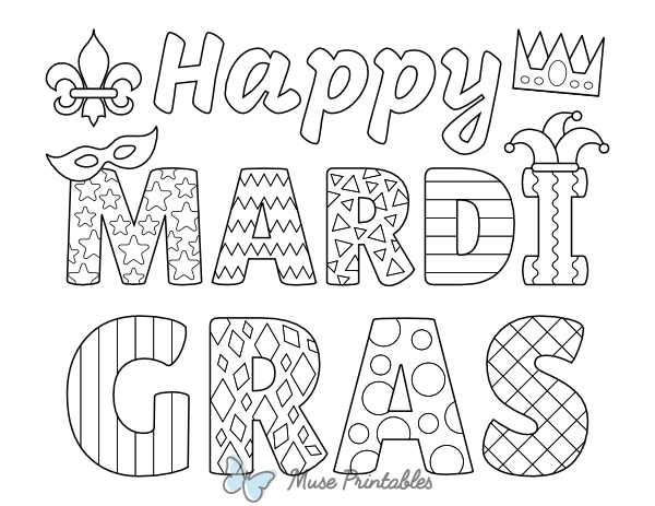 Happy Mardi Gras Coloring Page