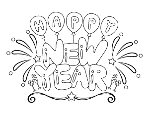 Happy New Year Balloons Coloring Page