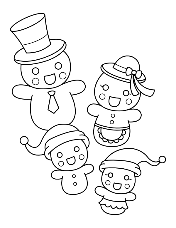 Happy Snowman Family Coloring Page