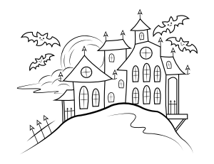 Haunted House on Hill Coloring Page
