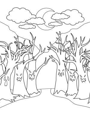 Haunted Trees Coloring Page