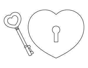 Heart Lock and Key Coloring Page