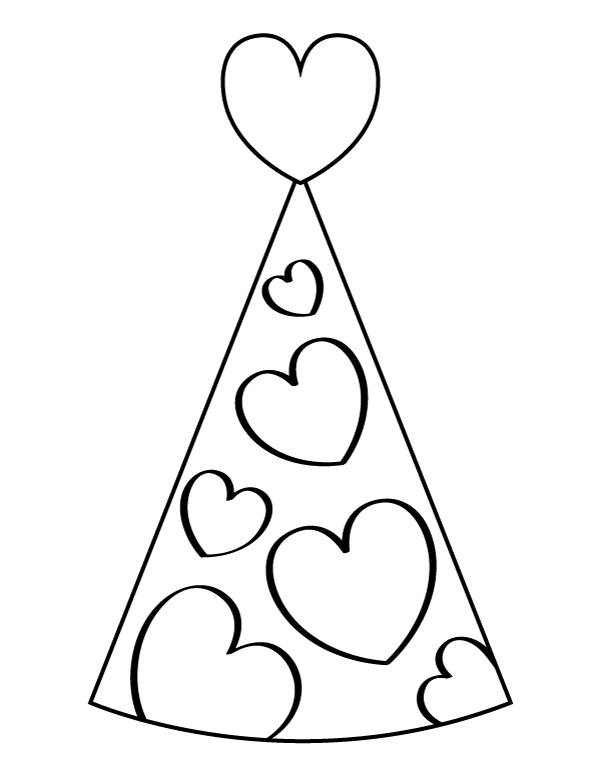 Heart Party Hat Coloring Page