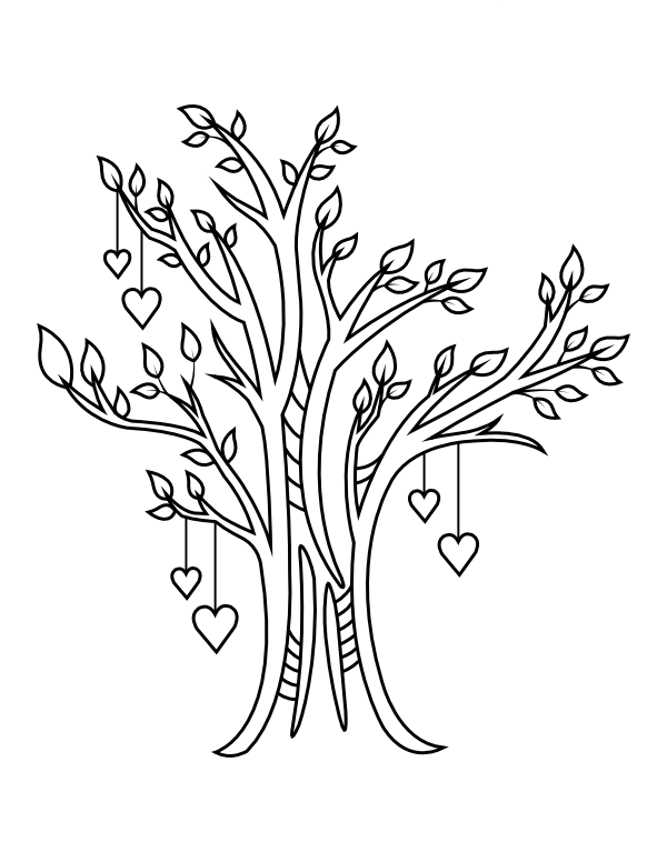 Hearts and Tree of Life Coloring Page