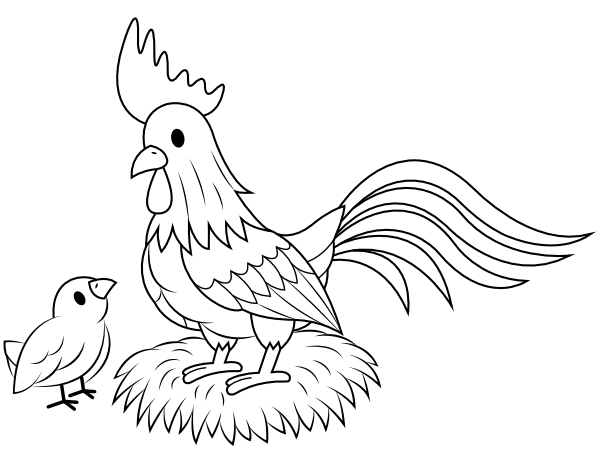 Hen and Baby Chick Coloring Page