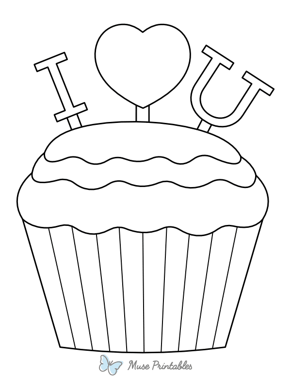 I Heart You Cupcake Coloring Page