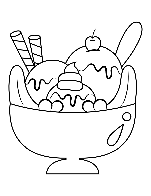 Printable Ice Cream Sundae Coloring Page