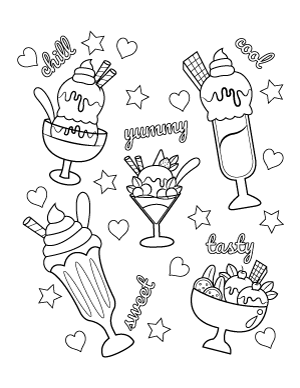 Ice Cream Sundaes Coloring Page