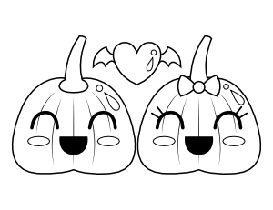 Jack-o'-lanterns and Heart Coloring Page