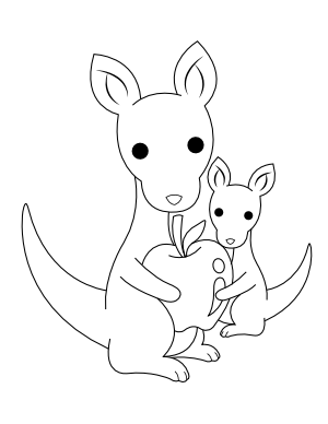 Kangaroos Holding An Apple Coloring Page