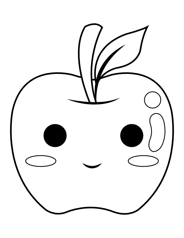 Printable Kawaii Apple Coloring Page