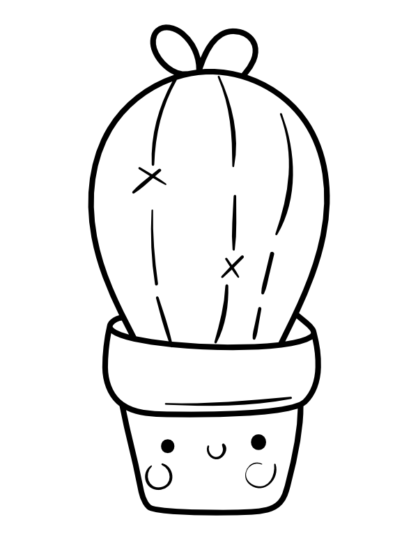 Printable Kawaii Cactus Coloring Page